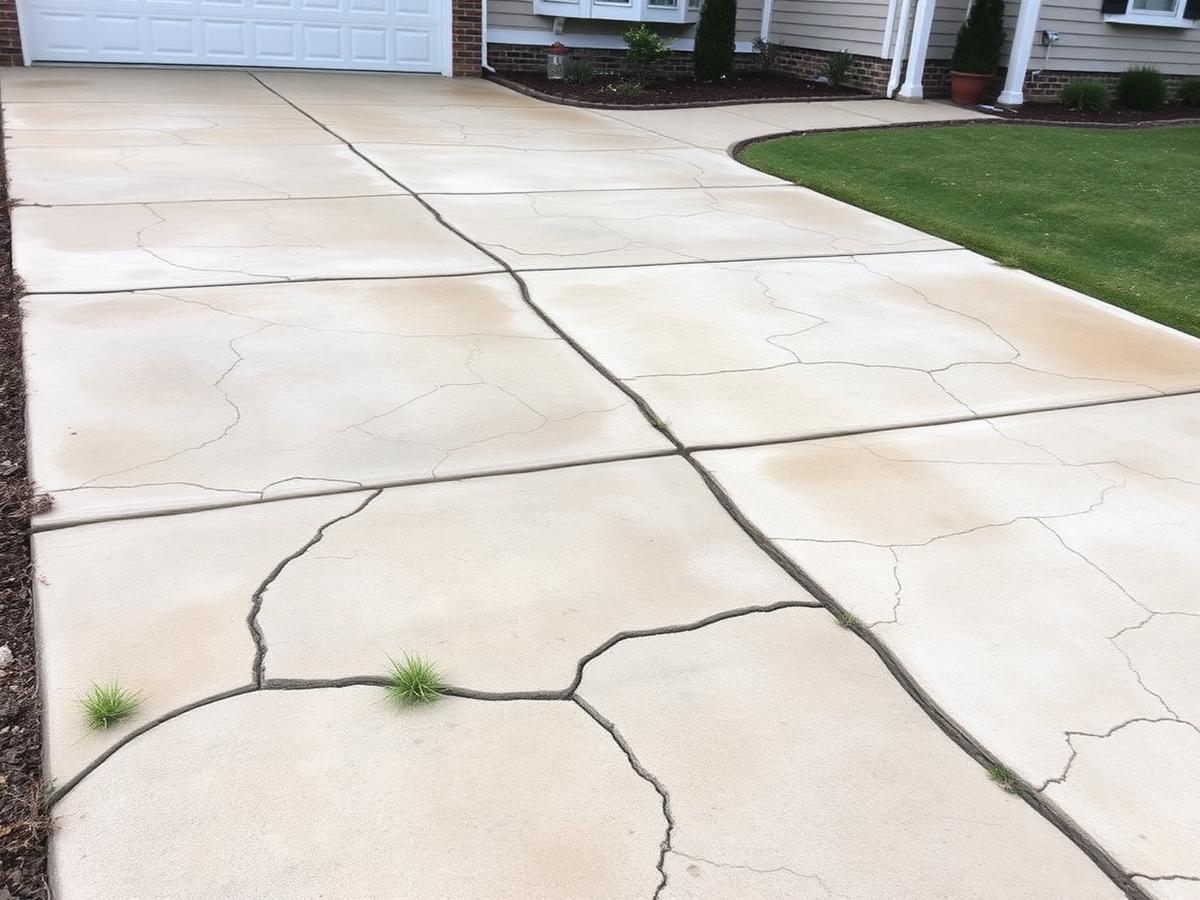 Old cracked concrete driveway before replacement